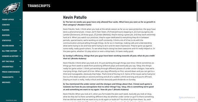 Security scan screenshot of https://eagles.1rmg.com/transcripts/kevin-patullo-12-17-25/