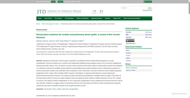 Security scan screenshot of https://jtd.amegroups.org/article/view/2578/html
