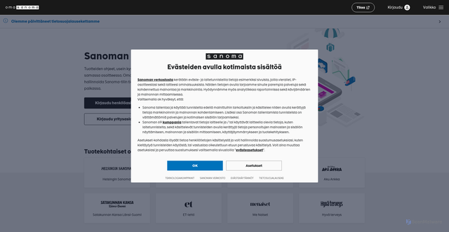 Security scan screenshot of https://tili.sanoma.fi