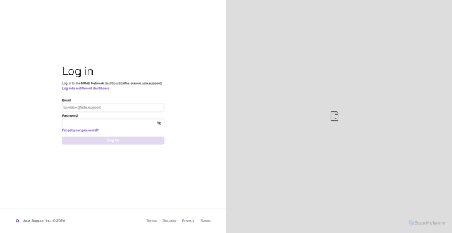 Security scan screenshot of https://nfhs-playon.ada.support