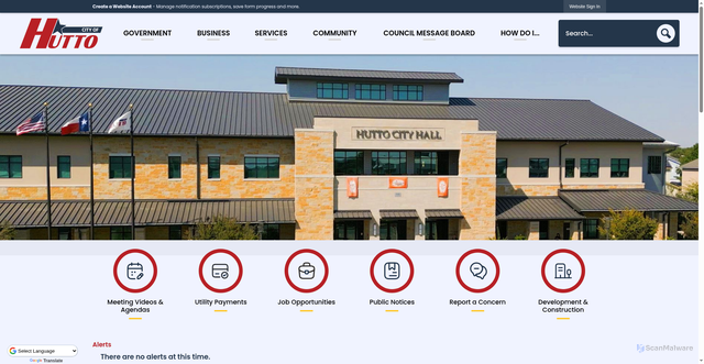 Security scan screenshot of https://www.huttotx.gov/