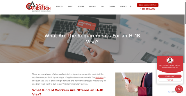 Security scan screenshot of https://www.goellaw.com/what-are-the-requirements-for-an-h-1b-visa/