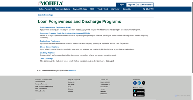 Security scan screenshot of https://www.mohela.com/DL/RESOURCECENTER/LOANFORGIVENESSDISCHARGE.ASPX