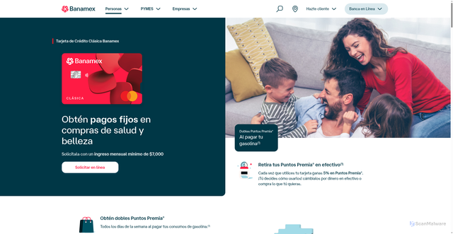 Security scan screenshot of https://www.banamex.com/es/personas/tarjetas-credito/tarjeta-clasica.html