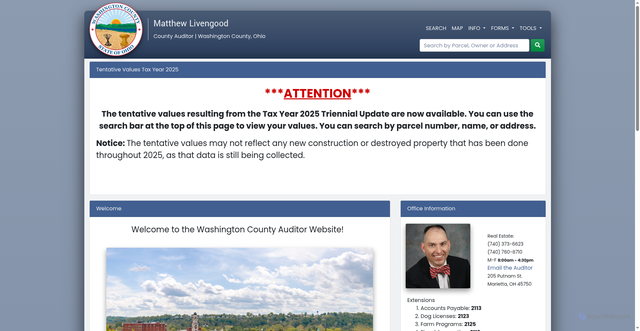 Security scan screenshot of https://auditorwashingtoncountyohio.gov/
