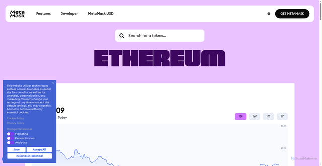 Security scan screenshot of https://metamask.io/price/ethereum