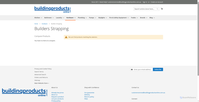 Security scan screenshot of https://buildingproductsonline.com.au/hardware/builders-strapping/