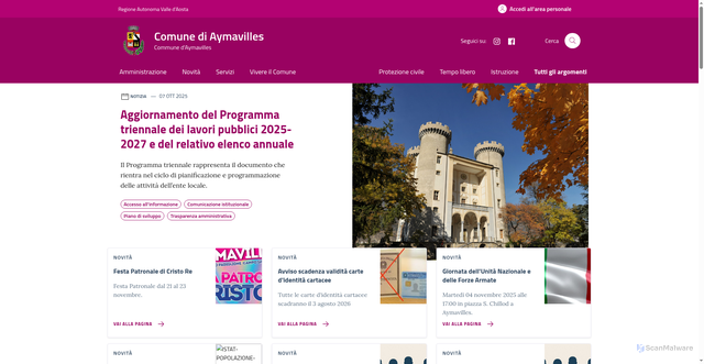 Security scan screenshot of https://www.comune.aymavilles.ao.it/