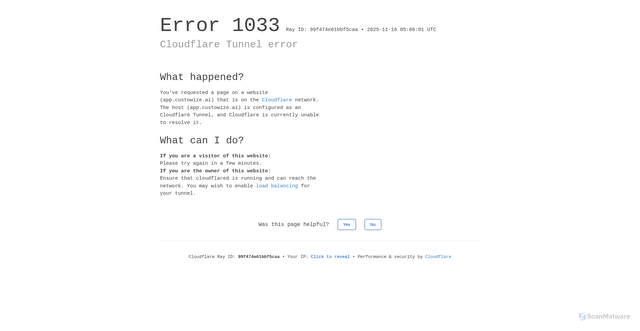 Security scan screenshot of http://custowize-ai.com/