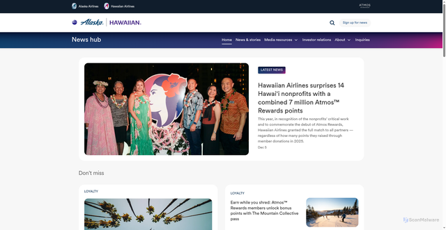 Security scan screenshot of https://news.alaskaair.com/