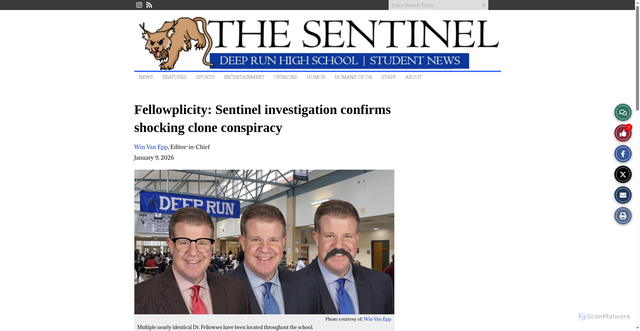 Security scan screenshot of https://deeprunsentinelonline.org/7339/humor/fellowplicity-sentinel-investigation-confirms-shocking-clone-conspiracy/