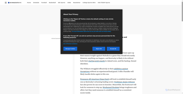 Security scan screenshot of https://ukwildcatswire.usatoday.com/story/sports/college/kentucky/mens-basketball/2025/11/04/kentucky-wildcats-live-updates-nicholls-score-highlights/87089624007/