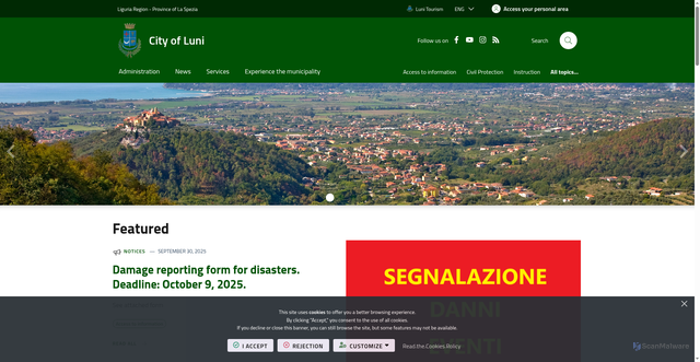 Security scan screenshot of https://www.comune.luni.sp.it/it-it/home