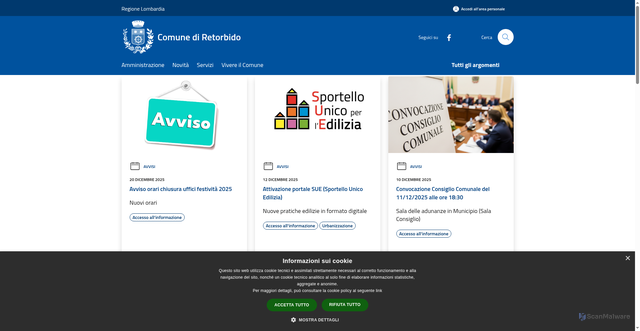 Security scan screenshot of https://www.comune.retorbido.pv.it/it