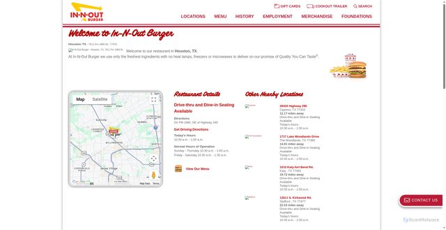 Security scan screenshot of https://locations.in-n-out.com/357-Houston