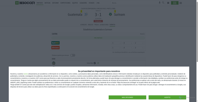Security scan screenshot of https://es.besoccer.com/partido/guatemala/seleccion-surinam/200695627