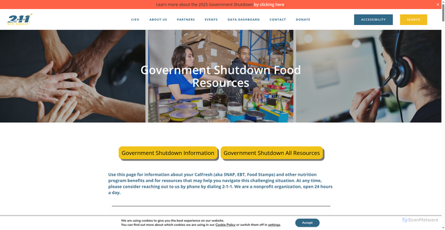 Security scan screenshot of https://211sandiego.org/government-shutdown-food-resources/
