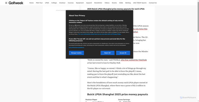 Security scan screenshot of https://golfweek.usatoday.com/story/sports/golf/lpga/2025/10/12/buick-lpga-shanghai-2025-payouts-prize-money-lpga/86659021007/