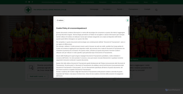 Security scan screenshot of https://www.croceverdepadova.it/