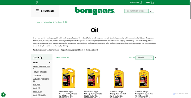Security scan screenshot of https://www.bomgaars.com/automotive/automotive-up-keep/oil.html