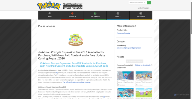 Security scan screenshot of https://pokemon.gamespress.com/Pokemon-Pokopia-Expansion-Pass-DLC-Available-for-Purchase-With-New-Pai