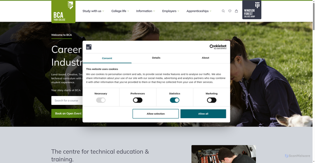 Security scan screenshot of https://www.bca.ac.uk/