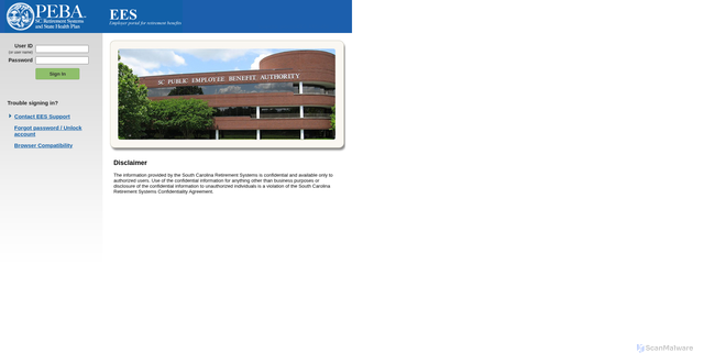 Security scan screenshot of ees.retirement.sc.gov