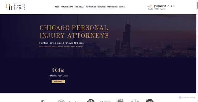 Security scan screenshot of https://www.horwitzlaw.com/chicago-personal-injury-attorney/