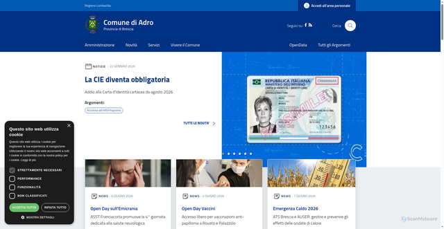 Security scan screenshot of https://www.comune.adro.bs.it