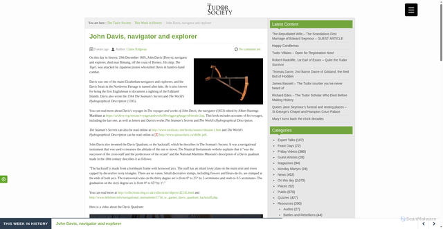 Security scan screenshot of https://www.tudorsociety.com/john-davis-navigator-explorer/