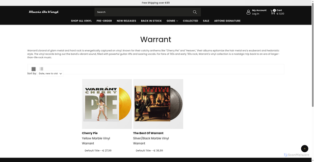Security scan screenshot of https://www.musiconvinyl.com/collections/warrant