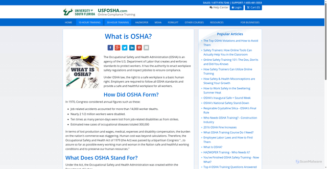 Security scan screenshot of https://www.usfosha.com/osha-articles/what-is-osha/