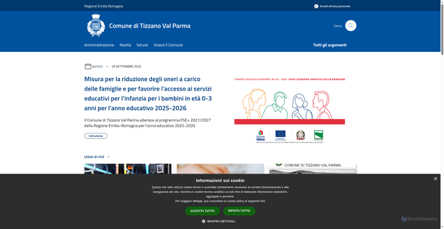 Security scan screenshot of https://www.comune.tizzano-val-parma.pr.it/it