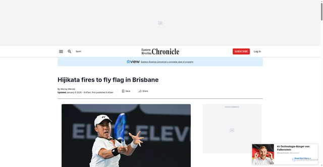 Security scan screenshot of https://www.easternriverinachronicle.com.au/story/9146684/hijikata-fires-to-fly-flag-in-brisbane/