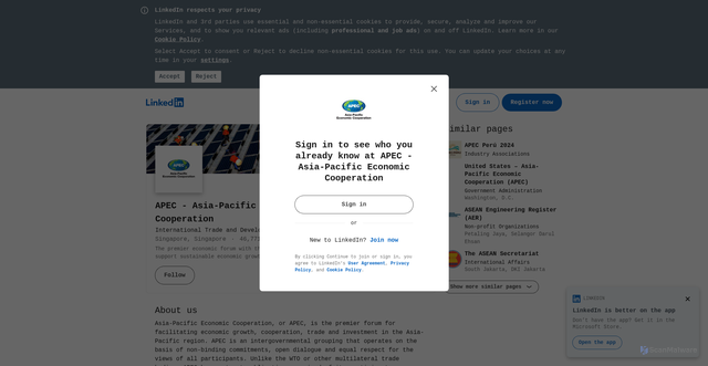 Security scan screenshot of https://sg.linkedin.com/company/asia-pacific-economic-cooperation-apec-secretariat