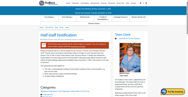 Security scan screenshot of https://sudbury.ma.us/clerk/2025/11/04/half-staff-notification-12-06-22/