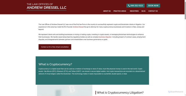Security scan screenshot of https://dressellaw.com/practice-areas/litigation/cryptocurrency/