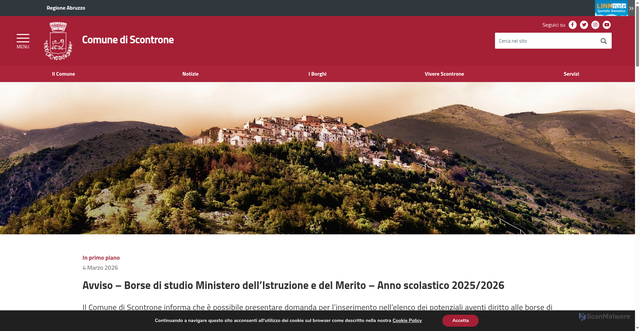 Security scan screenshot of https://www.comune.scontrone.aq.it