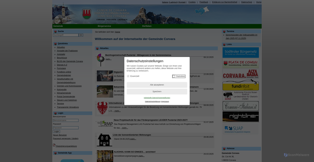 Security scan screenshot of https://www.corvara.eu/system/web/default.aspx
