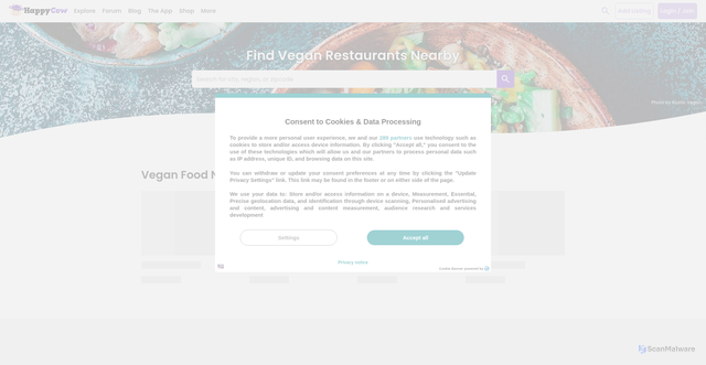 Security scan screenshot of https://happycow.net