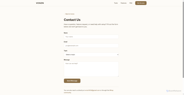 Security scan screenshot of https://vcnzn-website.pages.dev/contact