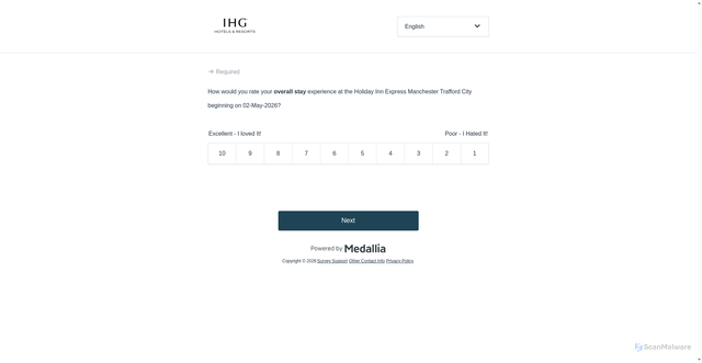 Security scan screenshot of https://survey.medallia.com/?et8c5cdzxtkmdkw95fxpht