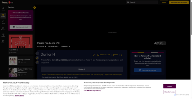 Security scan screenshot of https://music-producer.fandom.com/wiki/Junior_H
