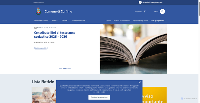 Security scan screenshot of https://comune.corfinio.aq.it/