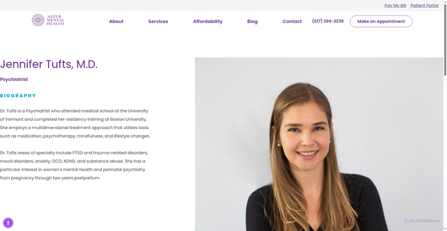 Security scan screenshot of https://www.astermentalhealth.com/people/jennifer-tufts-m-d/