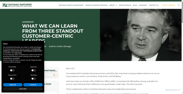 Security scan screenshot of https://zhivagopartners.com/blog/what-we-can-learn-from-three-standout-customer-centric-leaders/