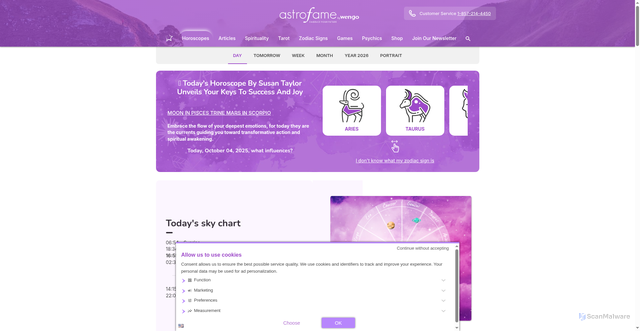 Security scan screenshot of https://my.astrofame.com/horoscope/daily