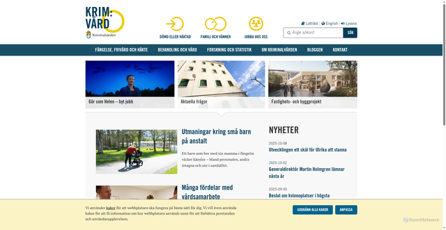 Security scan screenshot of https://www.kriminalvarden.se/