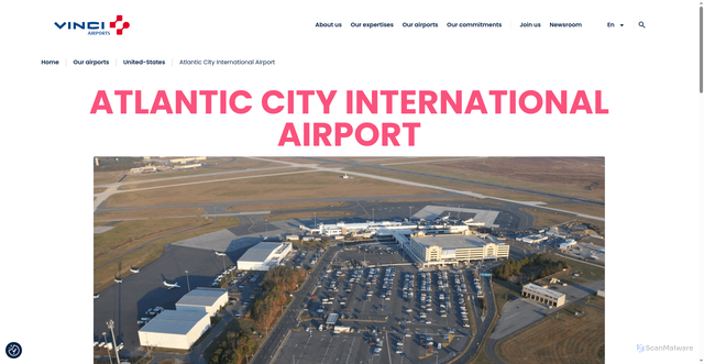 Security scan screenshot of https://vinci-airports.com/en/our-airports/united-states/atlantic-city-international-airport/