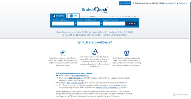 Security scan screenshot of https://brokercheck.finra.org